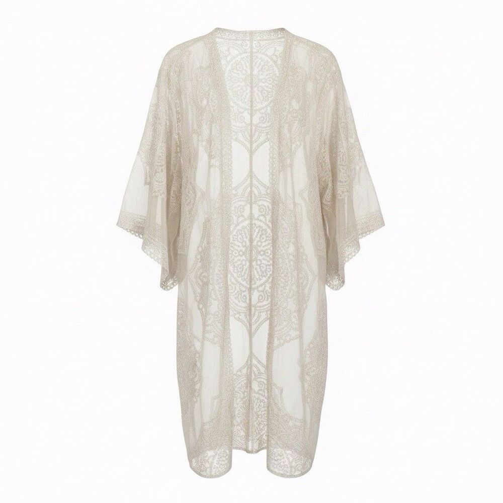 Embroidered Lace Kimono Robe Macchia Di Ruggine One Size Ivory Festival Bohemian